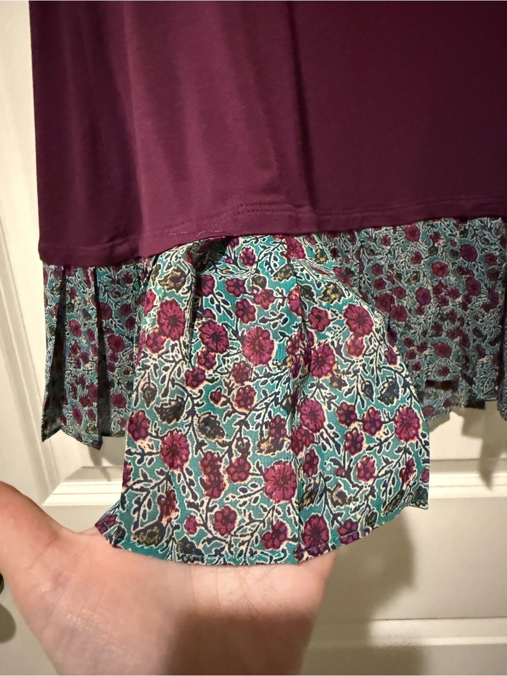 LOGO by Lori Goldstein Plum Sleeveless Tunic with Teal Floral Ruffle - Picture 2 of 4